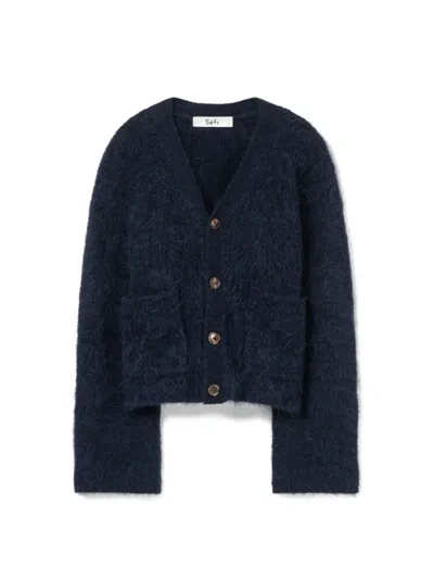 Séfr Textured Alpaca Yarn Long Sleeve Cardigan In Blue