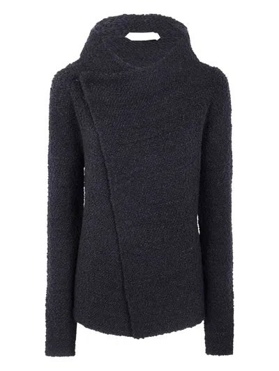 Alberta Ferretti Asymmetric Wool Blend Jacket With High Neck In Black
