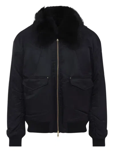 Moose Knuckles Padded Casual Jacket With Plush Fur Collar And Structured Silhouette In Black