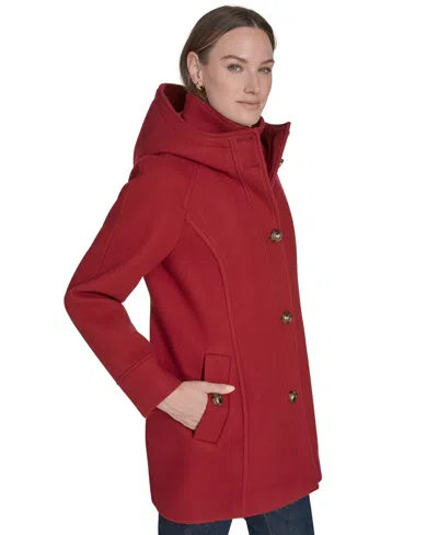 Tommy Hilfiger Women's Hooded Button-front Coat, Created For Macy's In Red