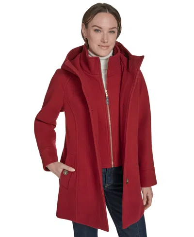 Tommy Hilfiger Women's Hooded Button-front Coat, Created For Macy's In Red