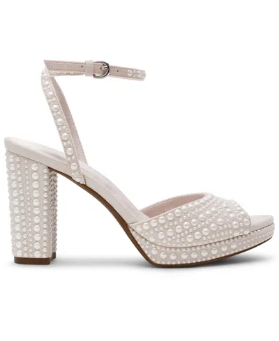 Anne Klein Women's Vanna-p Embellished Block Heel Dress Sandals In White