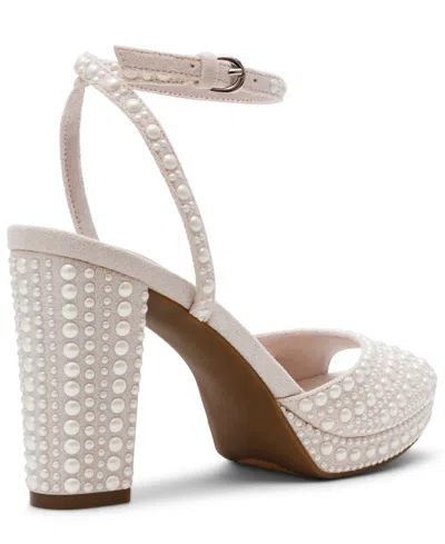 Anne Klein Women's Vanna-p Embellished Block Heel Dress Sandals In White