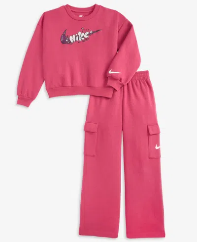Nike Toddler And Little Girls 2-piece Essentials Crewneck And Cargo Pants Set In Red