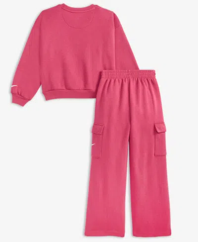 Nike Toddler And Little Girls 2-piece Essentials Crewneck And Cargo Pants Set In Red