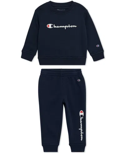 Champion Baby Boys 2-piece Long Sleeve Crew Sweatshirt And Joggers Set In Blue