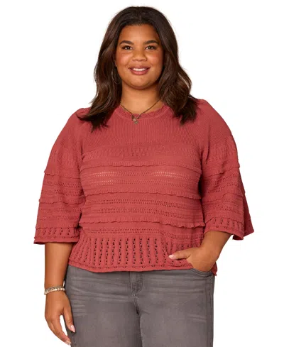 Democracy Women's Bell Sleeve Stitch Mix Sweater In Clay In Pink