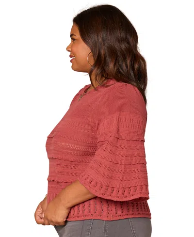 Democracy Women's Bell Sleeve Stitch Mix Sweater In Clay In Pink