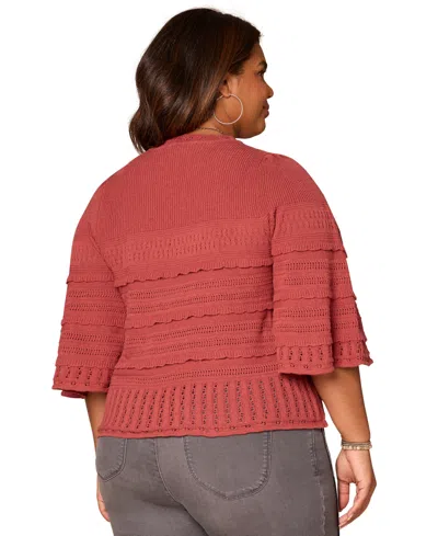Democracy Women's Bell Sleeve Stitch Mix Sweater In Clay In Pink