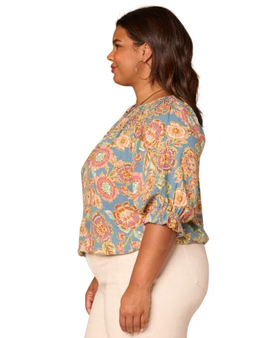 Democracy Plus Size Elbow-sleeve Scoop Neck Top In Multi