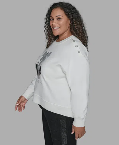 Karl Lagerfeld Plus Size Eiffel Tower Crewneck Fleece Sweatshirt In White