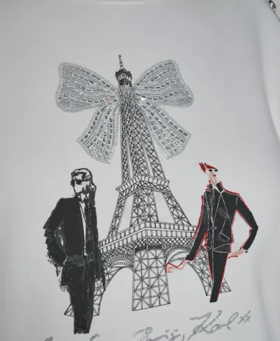 Karl Lagerfeld Plus Size Eiffel Tower Crewneck Fleece Sweatshirt In White