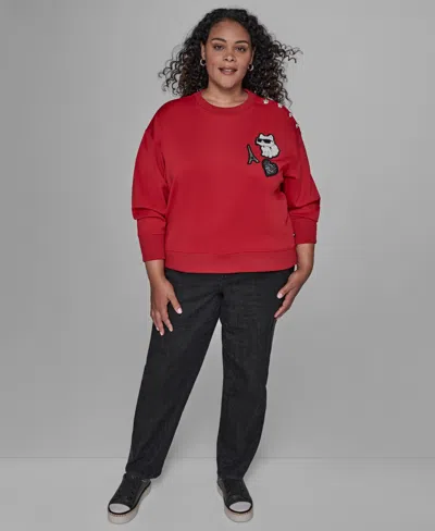 Karl Lagerfeld Plus Size Patches Sweatshirt In Red