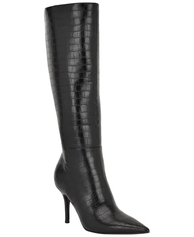 Guess Womens Gressa Tall Pointed Toe Stiletto Boots Regular Wide Calf In Black
