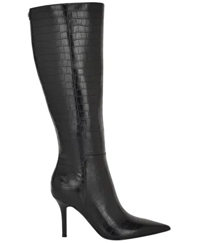 Guess Womens Gressa Tall Pointed Toe Stiletto Boots Regular Wide Calf In Black