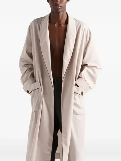 Prada Cotton Blend Robe Coat In Neutral