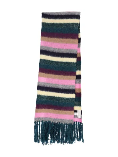 Erl Textured Multicolor Knitted Scarf With Fringed Ends In Multi