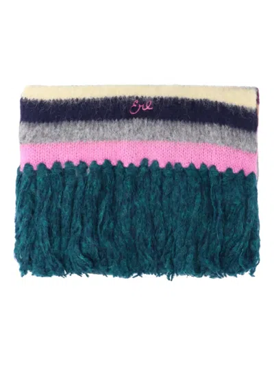 Erl Textured Multicolor Knitted Scarf With Fringed Ends In Multi