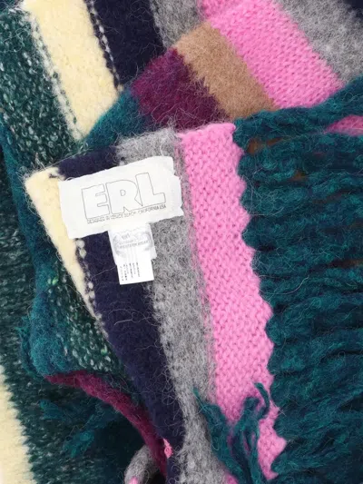 Erl Textured Multicolor Knitted Scarf With Fringed Ends In Multi