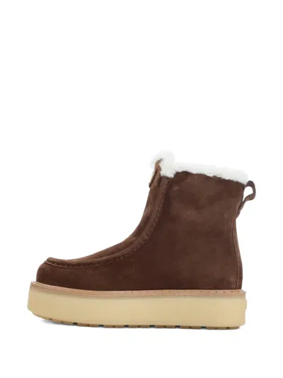 Prada Suede Shearling Ankle Boots In Brown