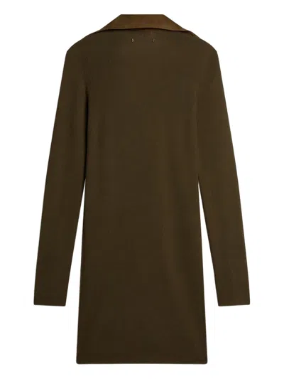 Golden Goose Polo Dress Orly Ribbed Wool Knit Leather Collar In Green