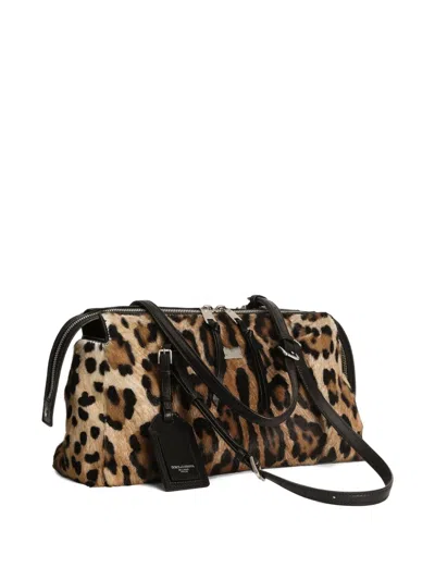 Dolce & Gabbana Animal Print Leather Vittoria Top Handle Bag In Animal Print