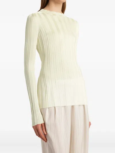 Khaite Cosette Ribbed-knit Top In Yellow