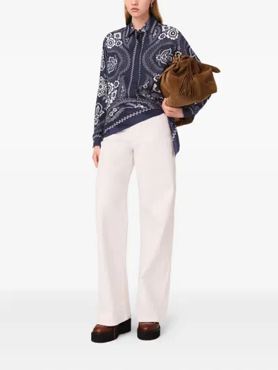 Maje Womens Navy Bandana Print Bandana-print Relaxed-fit Satin Shirt In Blue