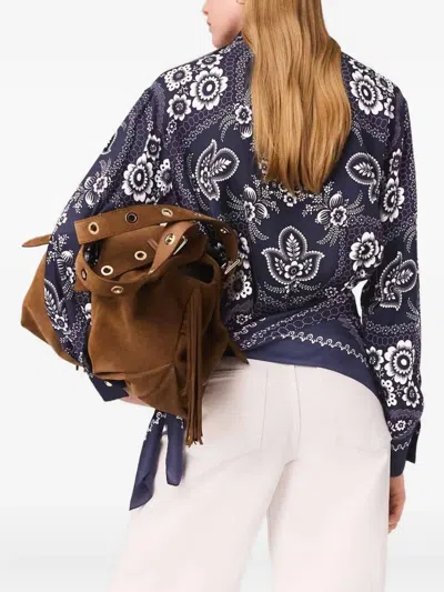 Maje Womens Navy Bandana Print Bandana-print Relaxed-fit Satin Shirt In Blue