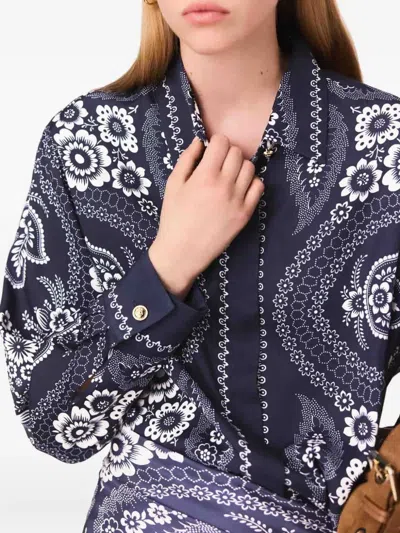 Maje Womens Navy Bandana Print Bandana-print Relaxed-fit Satin Shirt In Blue