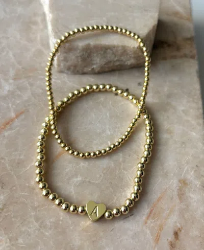 Adornia Gold Ball Bead Initial Bracelet Set In Gold