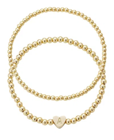 Adornia Gold Ball Bead Initial Bracelet Set In Gold