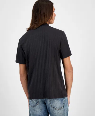Guess Men's Grady Short Sleeve Textured Quarter-zip Polo Sweater In Black