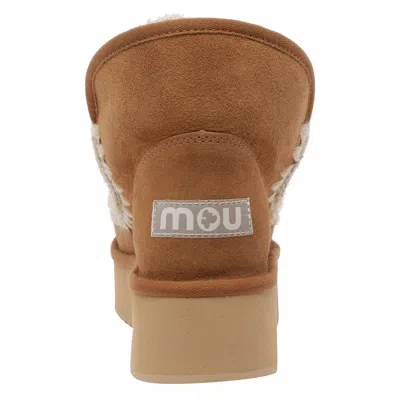 Mou Mini Eskimo Beige Ankle Boots With Logo Patch On The Rear In Leather And Suede Woman In Brown