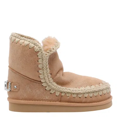 Mou Eskimo Rhinestones Logo Booties In Brown