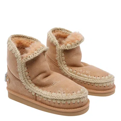Mou Eskimo Rhinestones Logo Booties In Brown