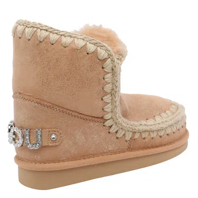 Mou Eskimo Rhinestones Logo Booties In Brown