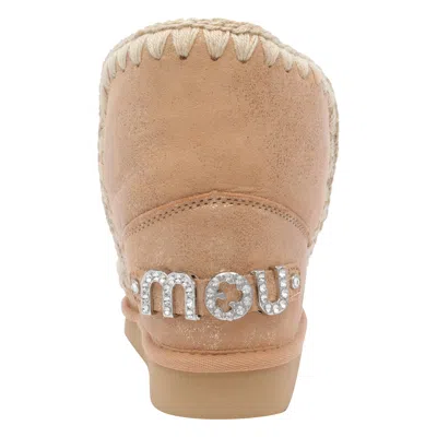 Mou Eskimo Rhinestones Logo Booties In Brown