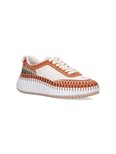 Chloé Nama Mixed Leather Low-top Platform Sneakers In Multi