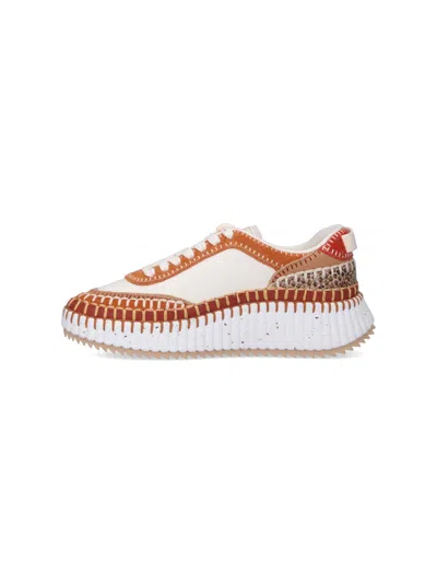Chloé Nama Mixed Leather Low-top Platform Sneakers In Multi