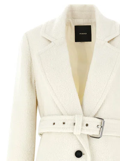 Pinko Single-breasted Coat With Belt In Neutral