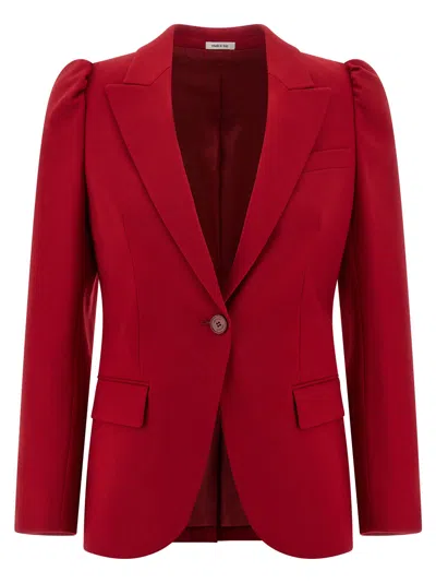 Alexander Mcqueen Mcqueen One-button Wool Grain De Poudre Jacket In Red