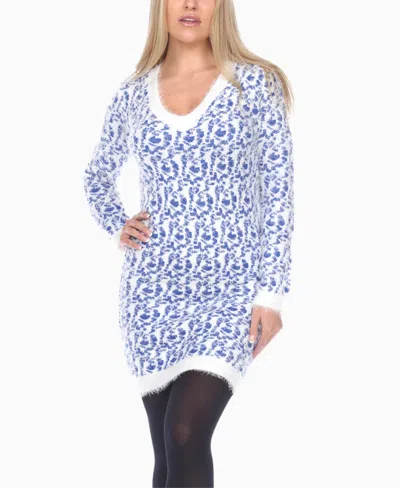 White Mark Women's Fuzzy Knit Sweater Dress In Blue