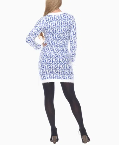White Mark Women's Fuzzy Knit Sweater Dress In Blue