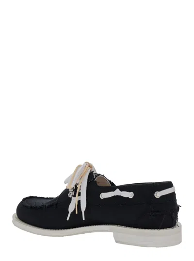 Dsquared2 D2 X Magliano Black Loafers With Logo Patch On The Side And Front Laces In Cotton Man In Black