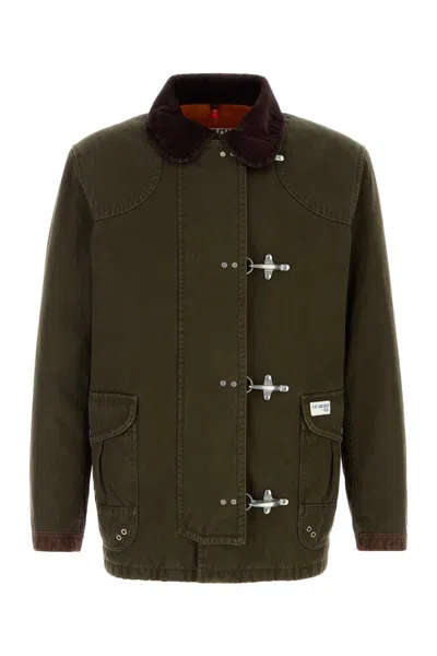 Fay Jacket Wool Blend Contrast Collar In Green