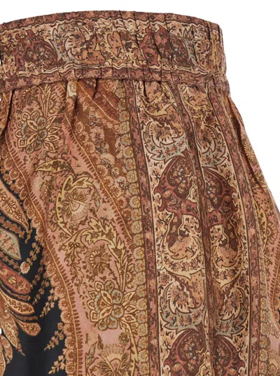 Zimmermann Multicolor Pants With Belt And All-over Paisley Motif In Silk Woman In Brown