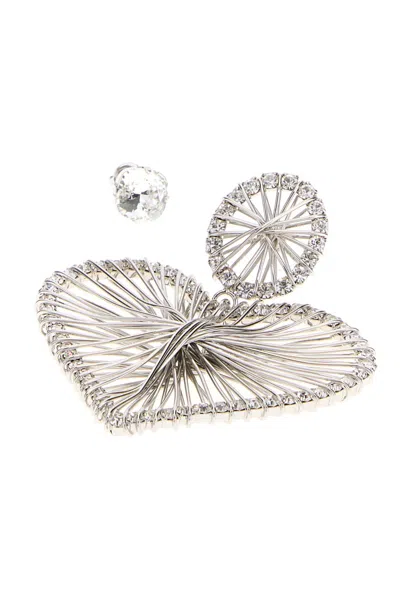 Isabel Marant Heart Shaped Wire Design Crystal Earrings In White
