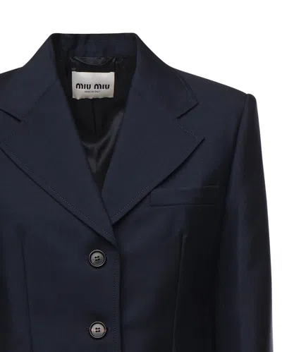 Miu Miu Single-breasted Jacket In Kid Mohair In Blue