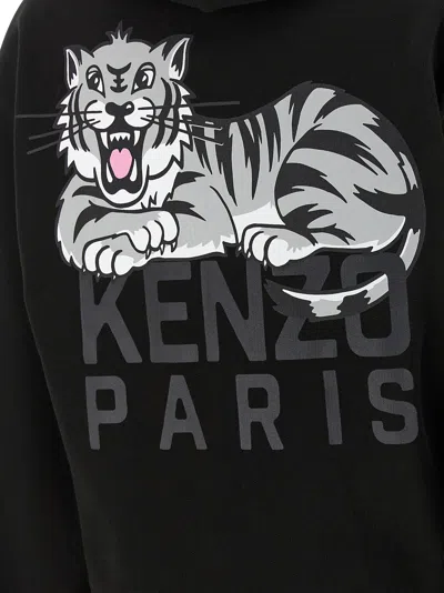 Kenzo Happy Tiger Zip Up Hoodie With Kangaroo Pocket In Black
